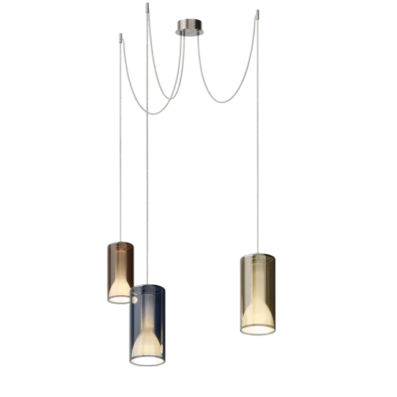 Penta - Lit 2C Decentralized Pendant Lamp - Blue, Gold, and Mirrored Orange