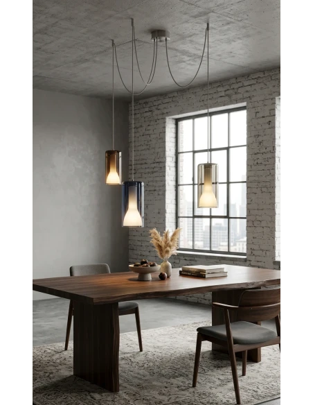 Penta - Lit Lampada a Sospensione Decentrata 2C - Blu, Oro e Arancione Specchiato