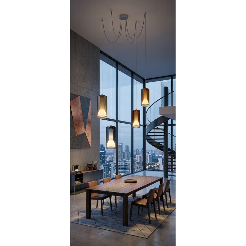 Penta - Lit Decentralized Pendant Lamp 2F - Blue, Gold, Orange, Purple Mirror