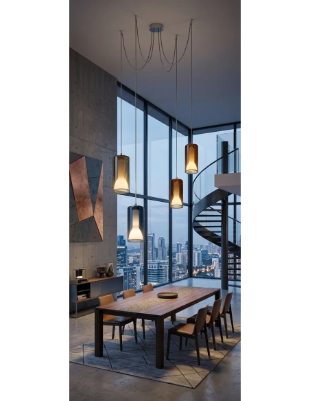 Penta - Lit Decentralized Pendant Lamp 2F - Blue, Gold, Orange, Purple Mirror