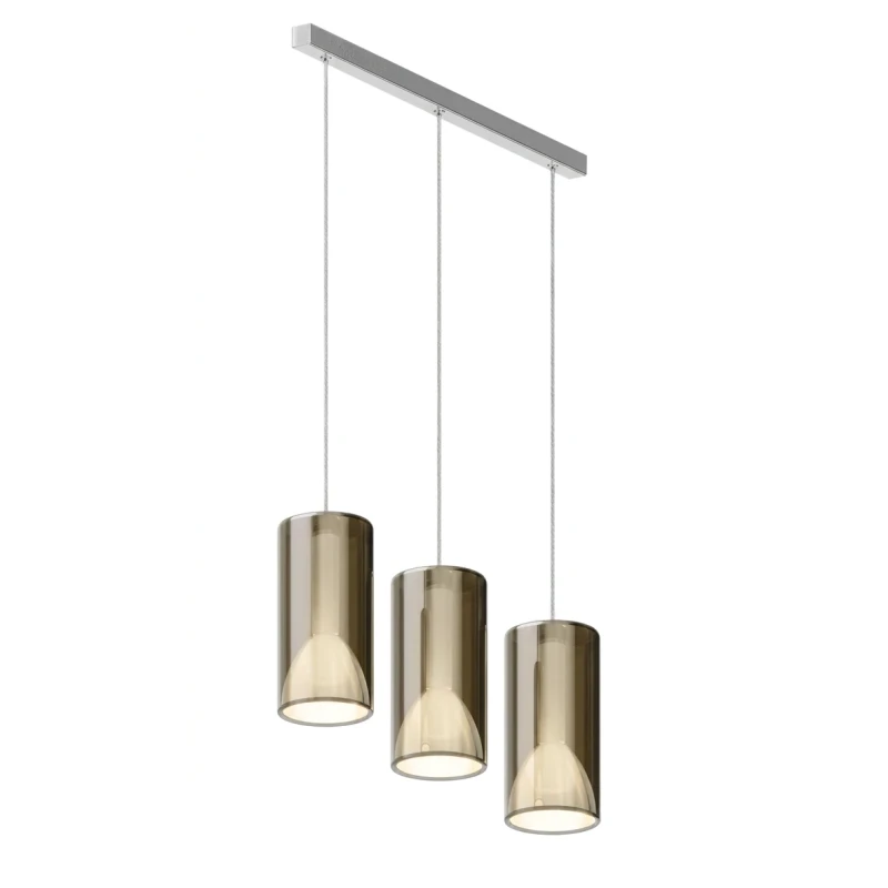 Penta - Lit Pendant Lamp with 2G Bar - Mirrored Gold / White