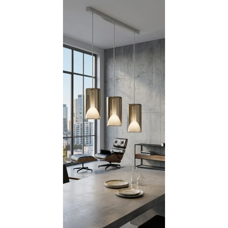 Penta - Lit Pendant Lamp with 2G Bar - Mirrored Gold / White