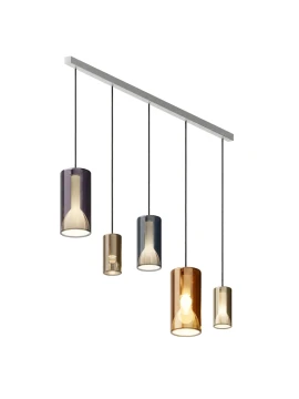 Penta - Lit Lampada a Sospensione con Barra 2H - Arancione, Viola, Blu e Oro Specchiato / Bianco
