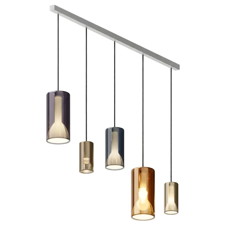Penta - Lit Lampada a Sospensione con Barra 2H - Arancione, Viola, Blu e Oro Specchiato / Bianco