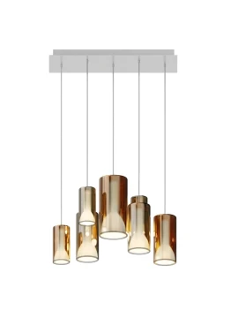 Penta - Lit Pendant Lamp 2P - Orange and Gold Mirror / White