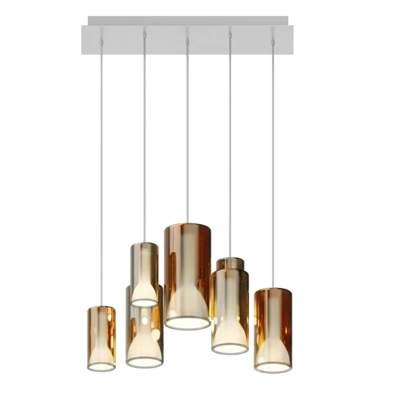 Penta - Lit Lampada a Sospensione 2P - Arancione e Oro Specchiato / Bianco