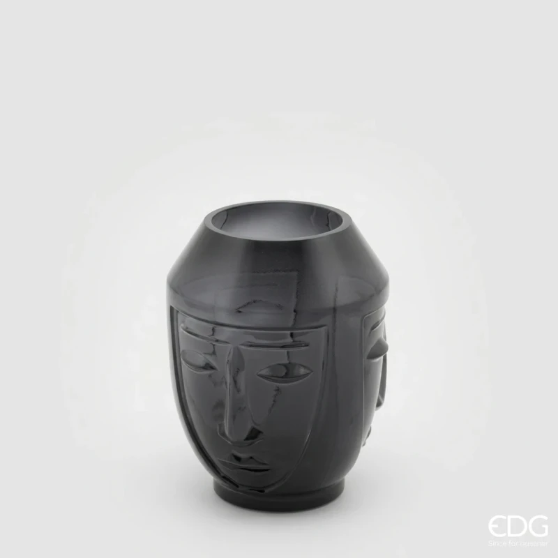 EDG - Face Vase - Black Glass