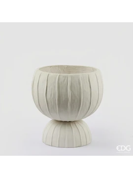 EDG - Rounded Striped Vase with Foot - White