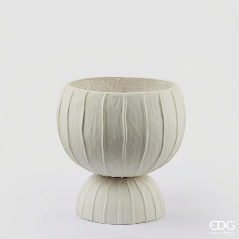 EDG - Rounded Striped Vase with Foot - White