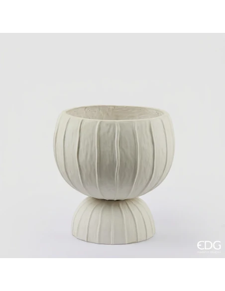 EDG - Rounded Striped Vase with Foot - White