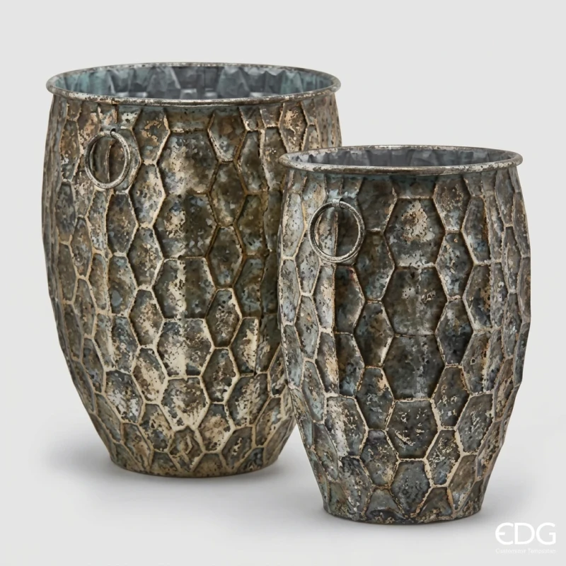 EDG - Vaso Cachepot Metal Bombato - Esagoni