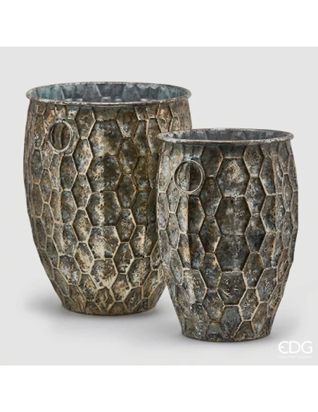 EDG - Domed Metal Cachepot Vase - Hexagons