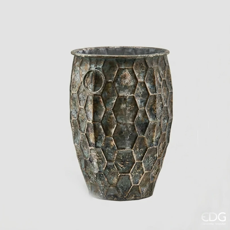 EDG - Vaso Cachepot Metal Bombato - Esagoni