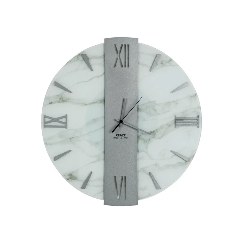 Ceart - Vega Wall Clock - White Marble Effect / Silver