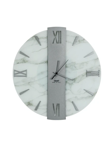 Ceart - Vega Wall Clock - White Marble Effect / Silver