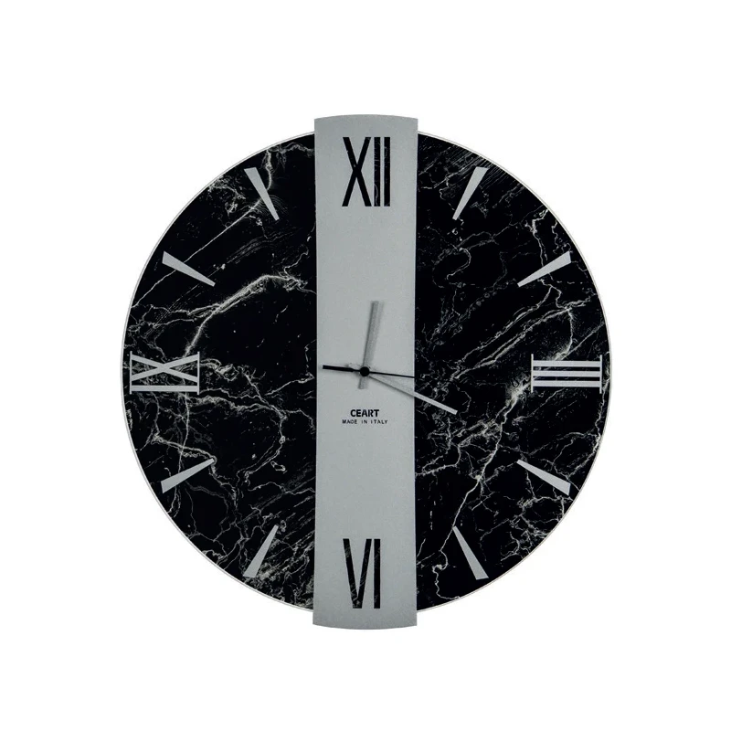 Ceart - Vega Wall Clock - Black Marble Effect / Silver