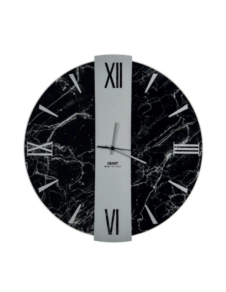 Ceart - Orologio da Parete Vega - Effetto Marmo Nero / Argento