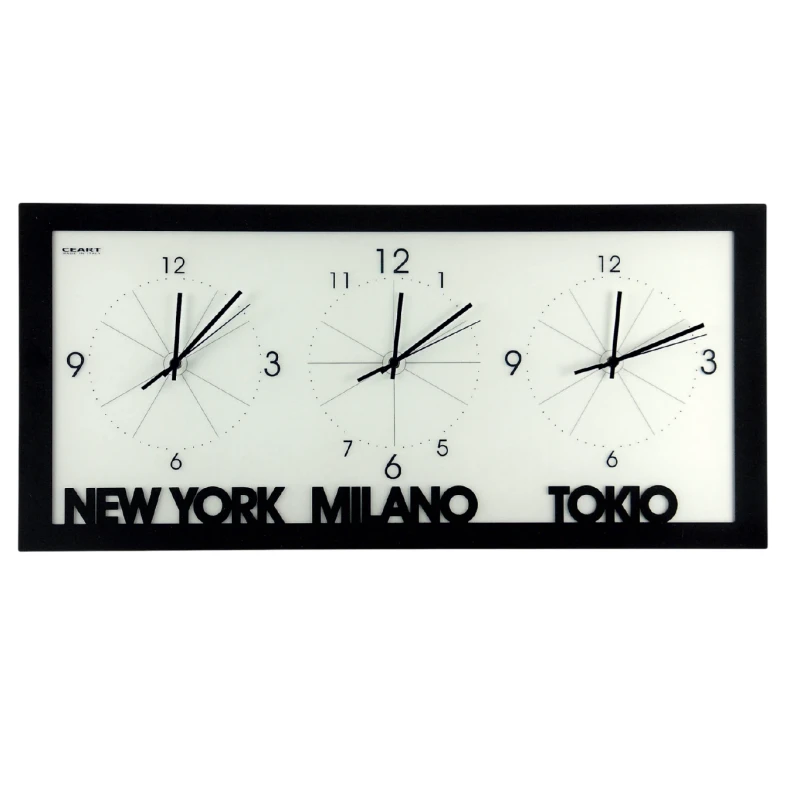 Ceart - Orologio da Parete Fusi Orari - Nero Pastello