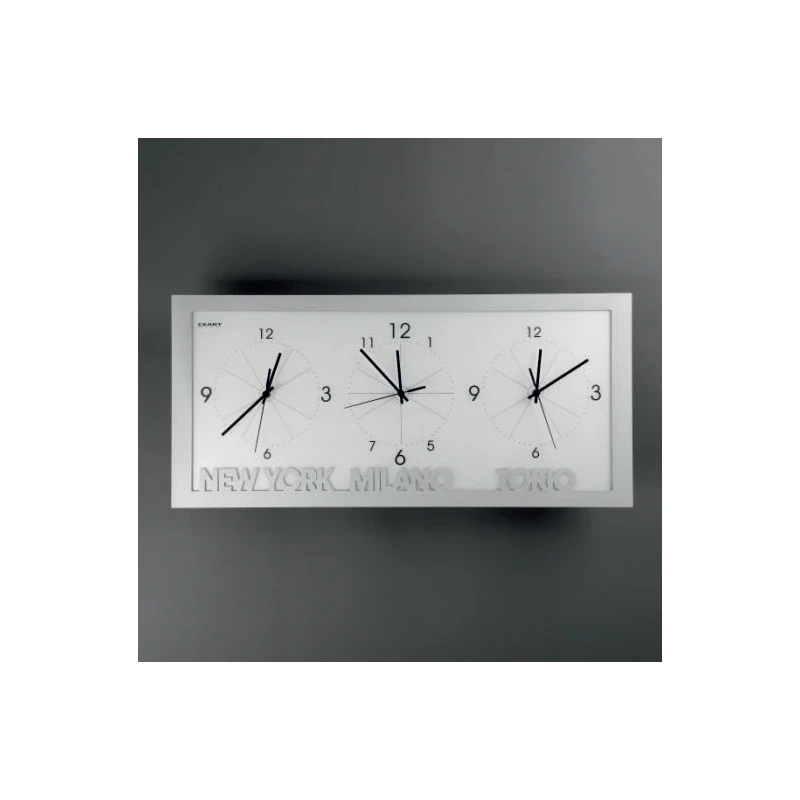 Ceart - Time Zone Wall Clock - Metallic Silver
