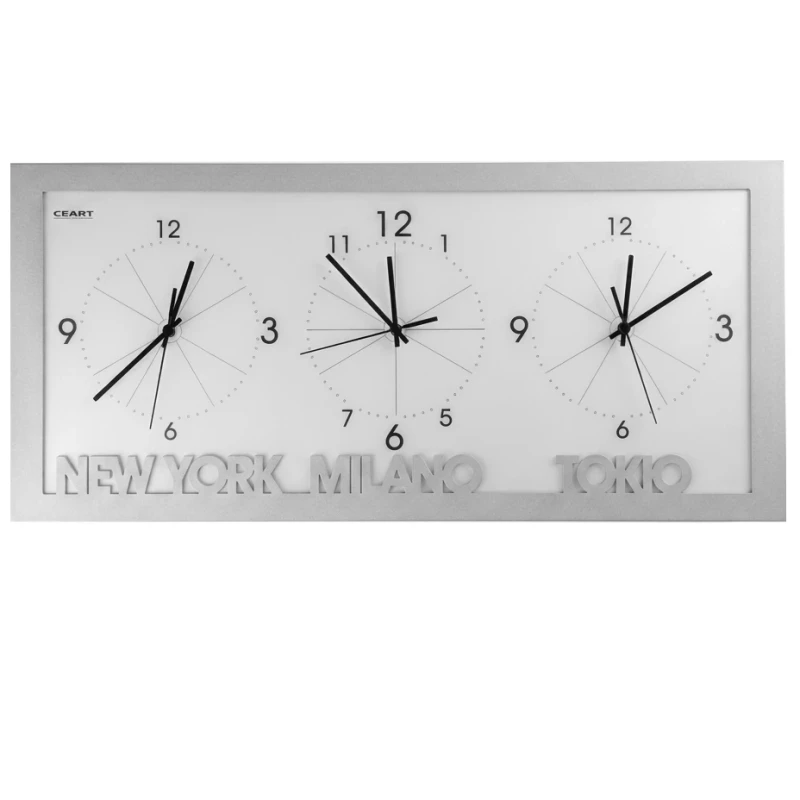 Ceart - Time Zone Wall Clock - Metallic Silver