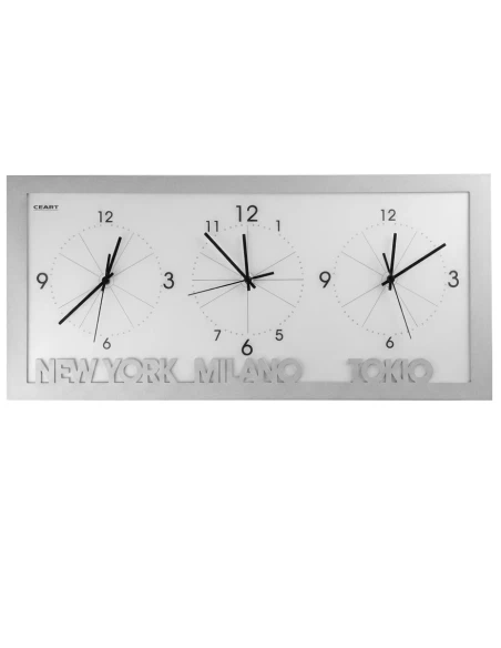 Ceart - Time Zone Wall Clock - Metallic Silver