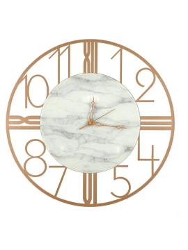 Ceart - Astro Wall Clock - Metallic Gold / White Marbled Glass