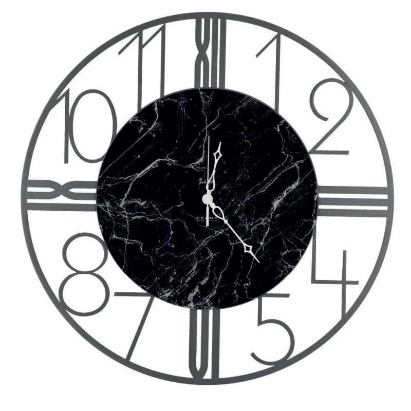 Ceart - Astro Wall Clock - Grey Marble / Black Marbled Glass