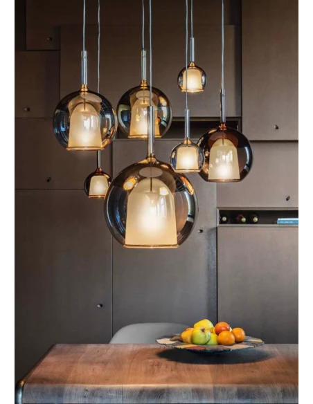 Penta - Glo Lampada a Sospensione 2E - Oro Rosa, Nero e Argento / Bianco