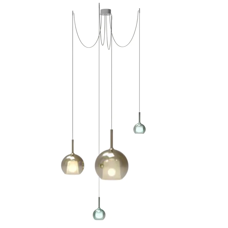 Penta - Glo Lampada a Sospensione Decentrata 2F - Oro e Verde / Titanio