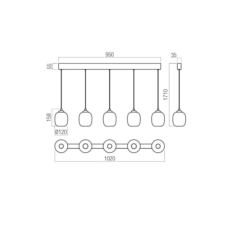 Redo Group - Khadi Lampada a Sospensione Lineare- Nero Opaco / Sfumato Fumè