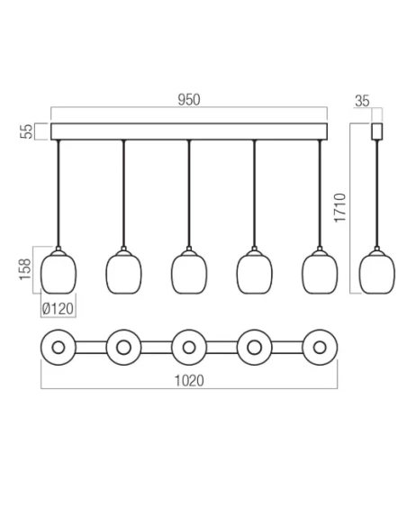 Redo Group - Khadi Lampada a Sospensione Lineare- Nero Opaco / Sfumato Fumè