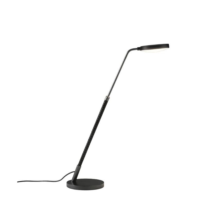 Penta - Spoon Lampada da Tavolo Regolabile - Nero / Cuoio Intrecciato Nero