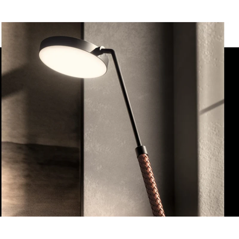 Penta - Spoon Adjustable Table Lamp - Black / Cognac Braided Leather