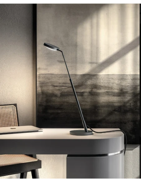 Penta - Spoon Adjustable Table Lamp - Black / Cognac Braided Leather