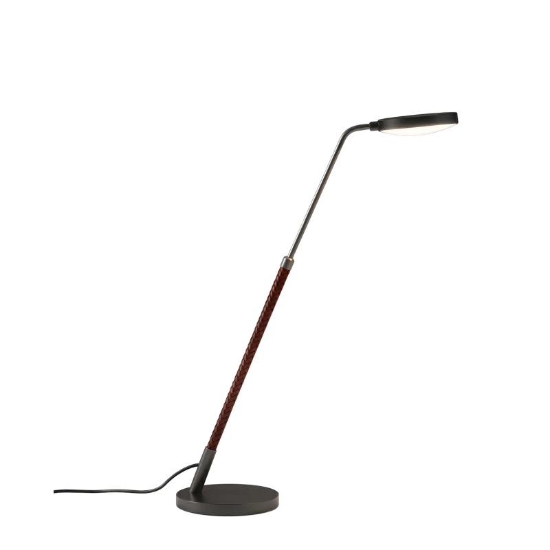 Penta - Spoon Adjustable Table Lamp - Black / Cognac Braided Leather
