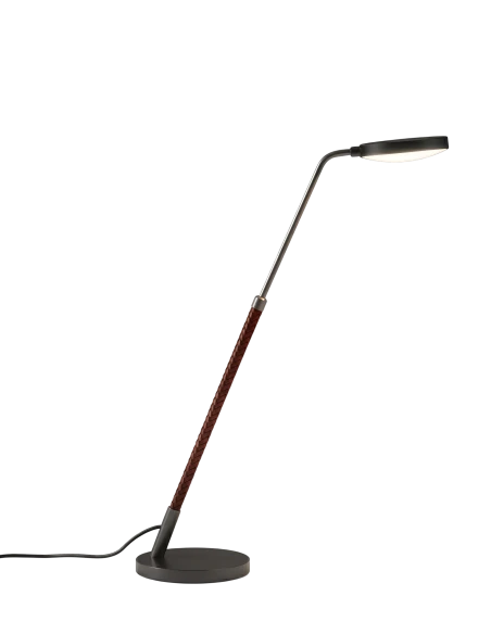 Penta - Spoon Lampada da Tavolo Regolabile - Nero / Cuoio Intrecciato Cognac