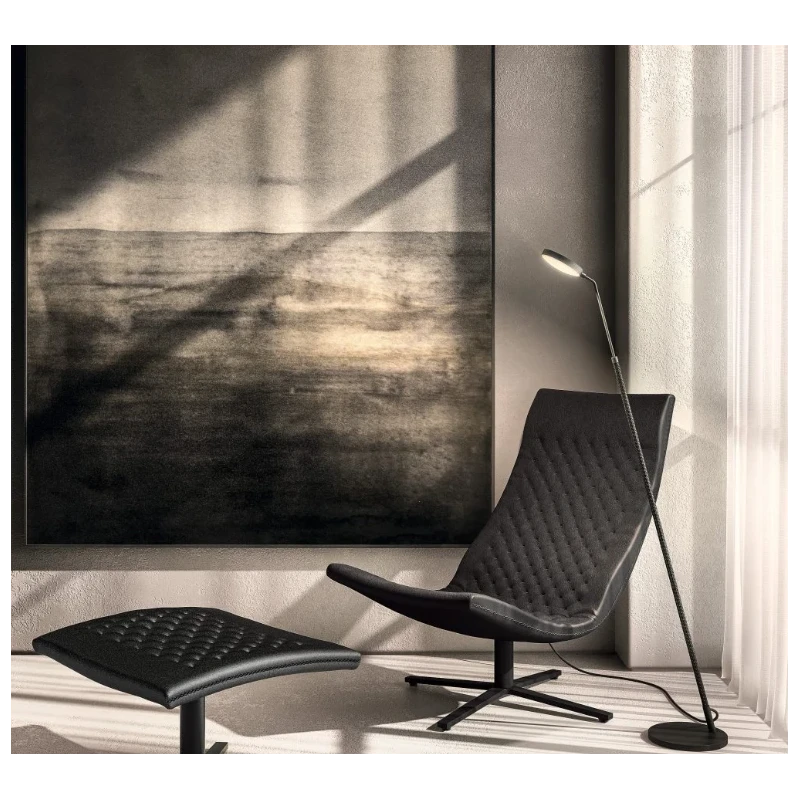 Penta - Spoon Adjustable Floor Lamp - Black Metal / Cognac Leather
