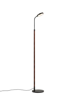 Penta - Spoon Lampada da Terra Regolabile - Metallo Nero / Cuoio Cognac
