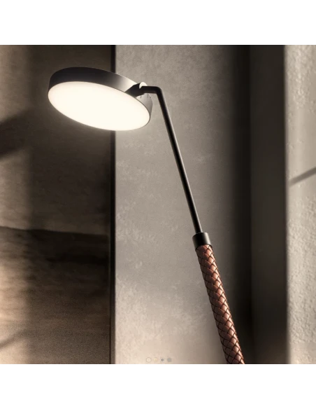 Penta - Spoon Adjustable Floor Lamp - Black Metal / Cognac Leather