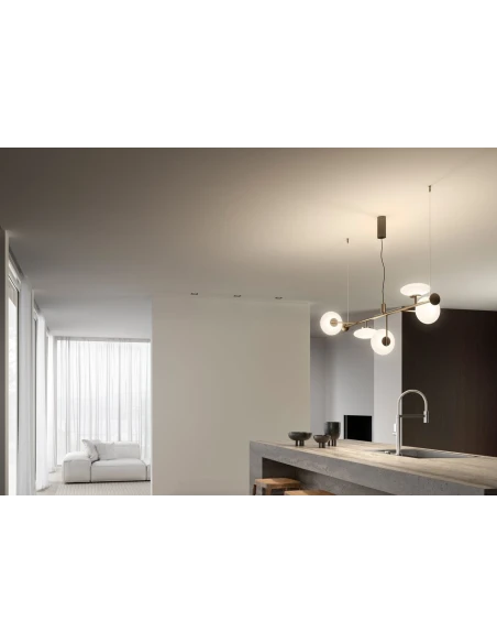 Penta - Mamì Lampada a Sospensione Orizzontale - Bronzo Spazzolato / Bianco Acidato