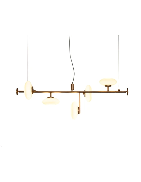 Penta - Mamì Lampada a Sospensione Orizzontale - Bronzo Spazzolato / Bianco Acidato