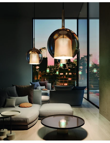 Penta - Glo Maxi Pendant Lamp - Mirrored Bronze Glass Diffuser