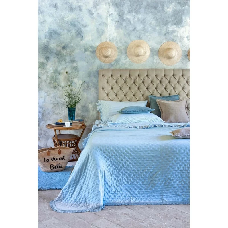Blanc MariClò - Quilt with Fringe Petals United Collection - Light Blue