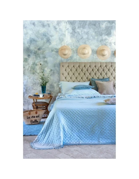 Blanc MariClò - Trapunta con Frange Petali Uniti Collection - Azzurro