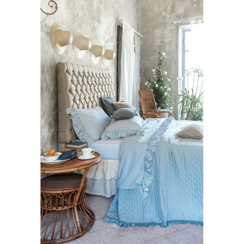Blanc MariClò - Quilt with Fringe Petals United Collection - Light Blue