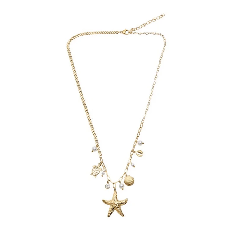 Ottaviani - Golden Necklace with Crystals and Beads - Sea