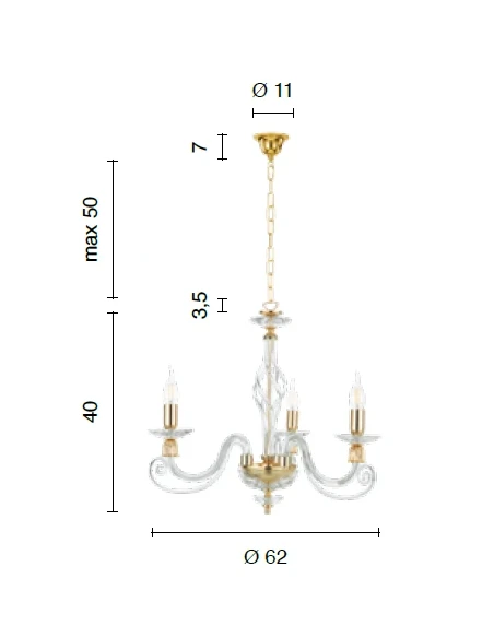 Ondaluce - 1306 3-Light Pendant Lamp - Transparent / Gold