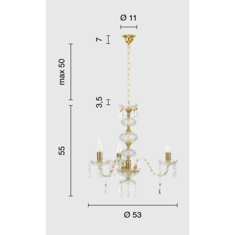 Ondaluce - Lampada a Sospensione Dallas 3 Luci - Trasparente / Oro