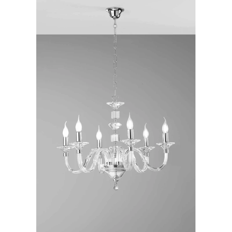 Ondaluce - Lampada a Sospensione Gala 6 Luci -  Trasparente / Cromo
