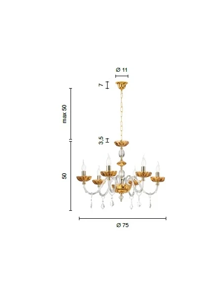 Ondaluce - Patricia 6-Light Chandelier - Amber